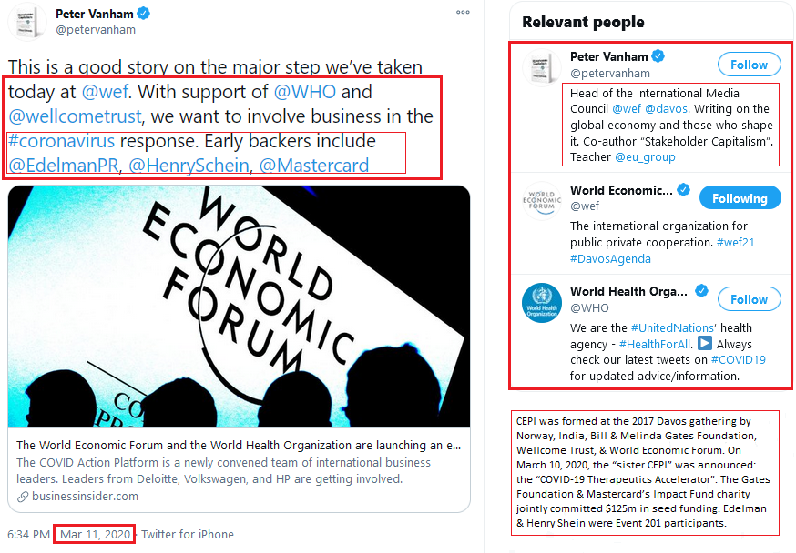 Batch #5: Anand Mahindra, Mahindra Group, self-identified "crude capitalist" [w/ Gore & Morgan/Greenpeace]:Tedros Ghebreyesus, WHO.  #WEF partnered w/  #WHO to create COVID Action Platform for business launched March 11, 2020 w/ 200+ corp. partners.