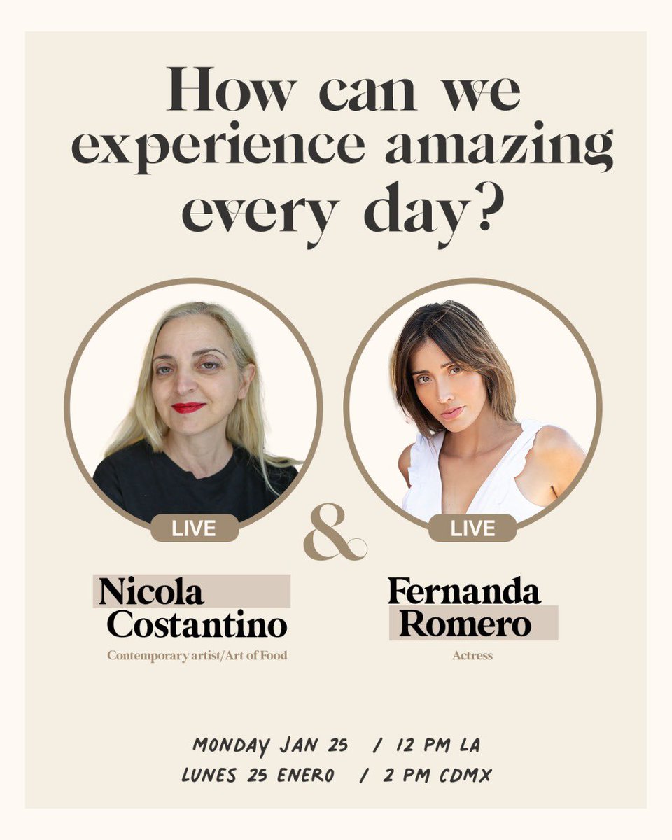 FernandaRomeroo's tweet photo. Ever heard about “Art of Food”? Tomorrow join us for a lovely chat with artist 12 pm pacific time! #Nicolacostantino @Lexus #VidaLexus #LexusCulinary #LexusPartner @wearecocina_ https://t.co/HfKJpxts12