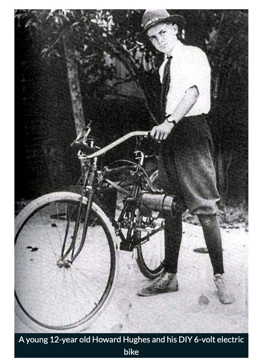 Howard Hughes as a boy with motorized bike. Ferdinand Porsche had a passion for field of electricity he built a electrical "hybrid car" in 1901. If the electric ran out while traveling you had the gas backup ..