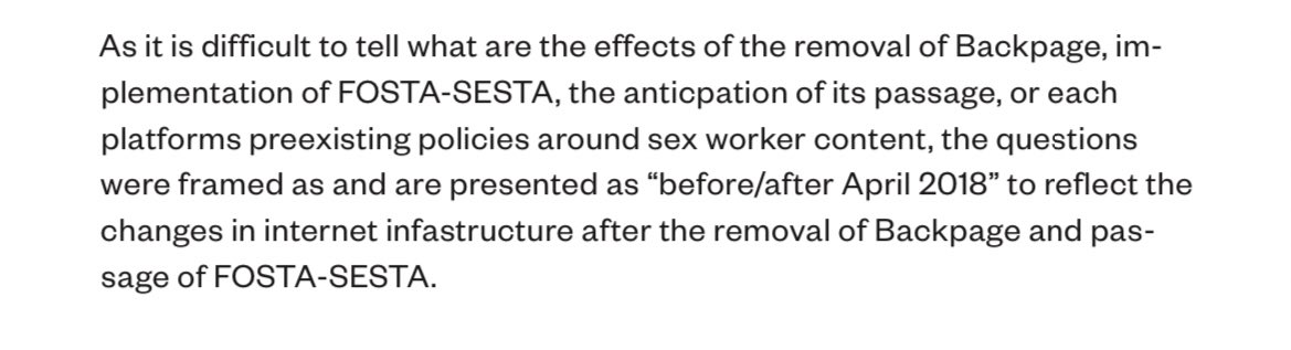When I was studying the impact of FOSTA w  @hackinghustling it was impossible to tell what was a result of FOSTA and what was a result of Backpage being seized, and just a larger overarching whorephobic hellscape.