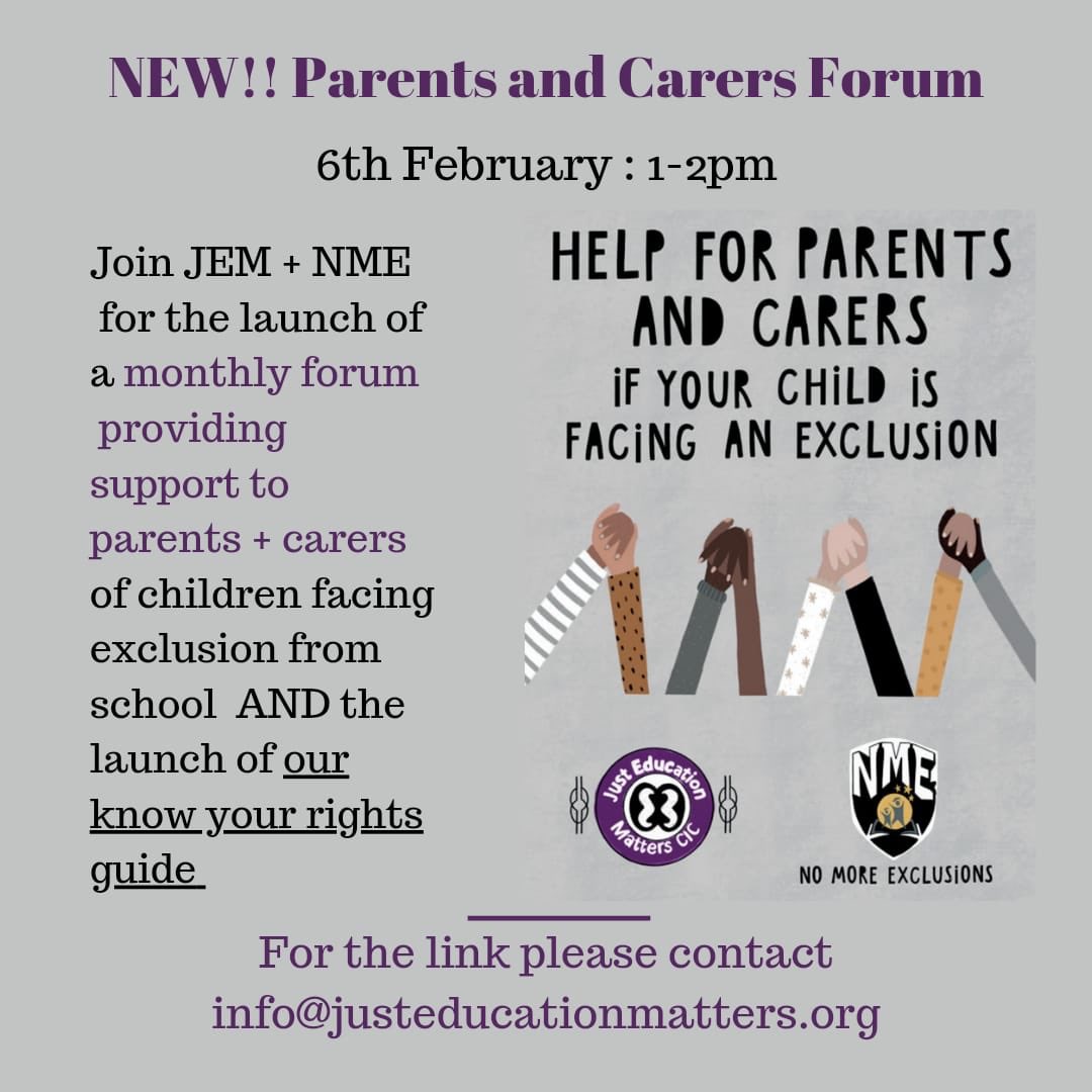 ***NEW Monthly Parent/Carer Forum 🚀 on Sat. 6 Feb 1-2pm*** If your child is at risk of exclusion (or has already experienced it) come along to get support, skills, knowledge &amp; community care. We centre the exp. &amp; needs of Black &amp; Brown families, but all welcome. Email us 2 book