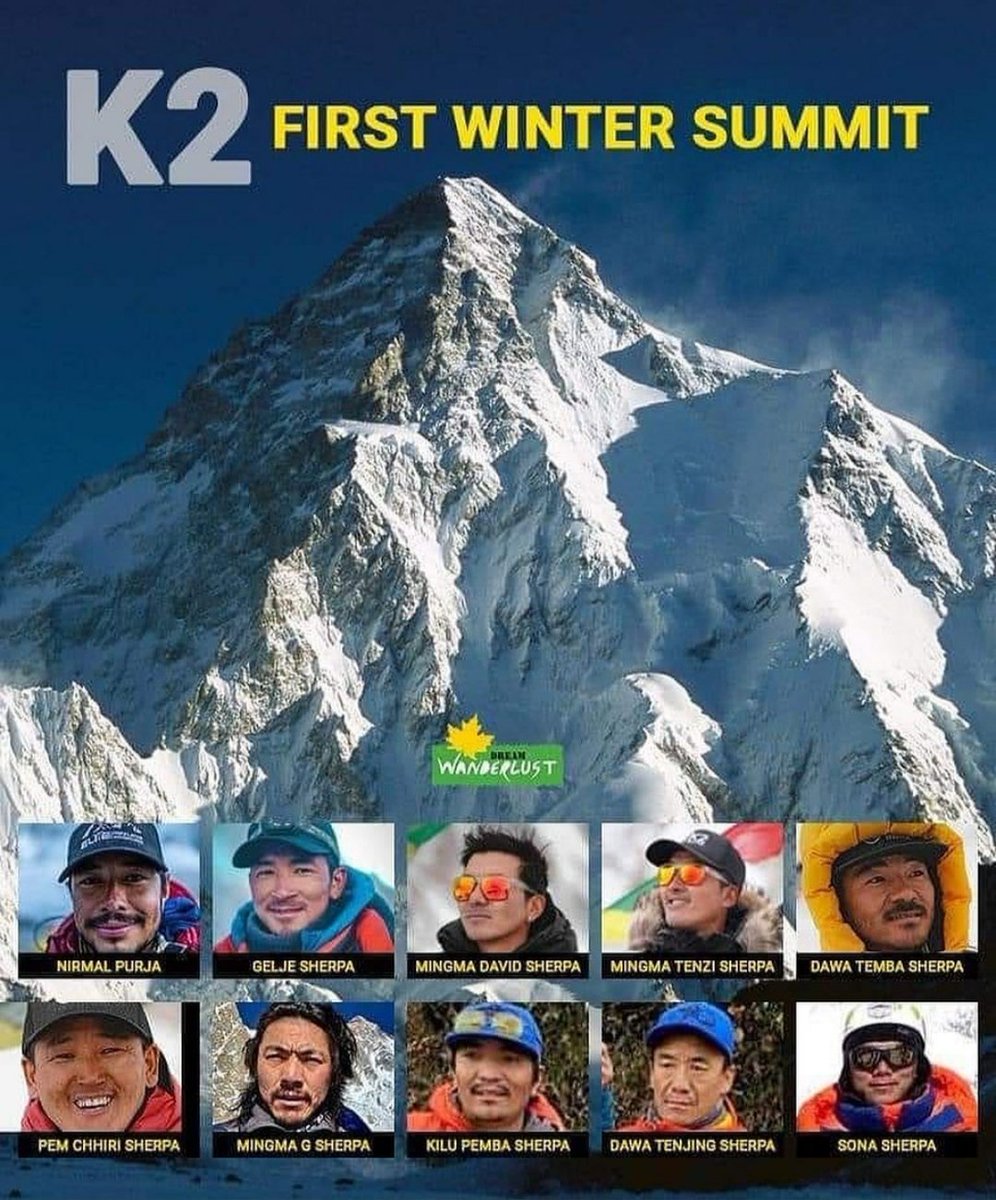 r_bolea's tweet photo. Que grandes!! 👏👏 Primera ascensión al K2 invernal. Todos Nepalíes, se lo merecen muchísimo!! 🇳🇵😃🔝 https://t.co/XqdUBEiOJB