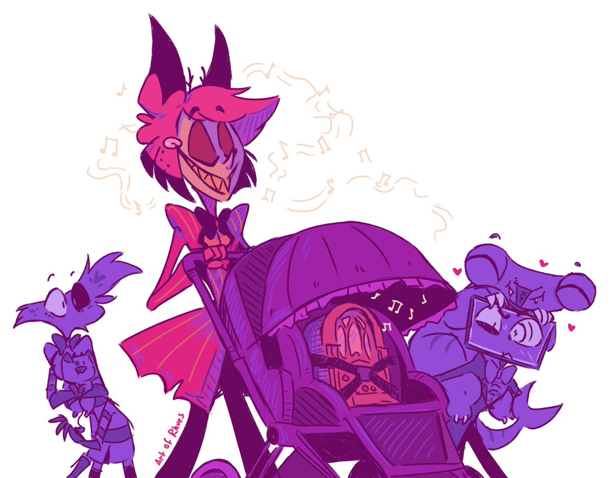 Just going for a stroll with the radio child..After all they do get so bored being cooped up all day... #HazbinHotel  #HazbinHotelAlastor  #HazbinHotelFanart  #HazbinHotelAngelDust  #HazbinHotelVox  #artofrhues