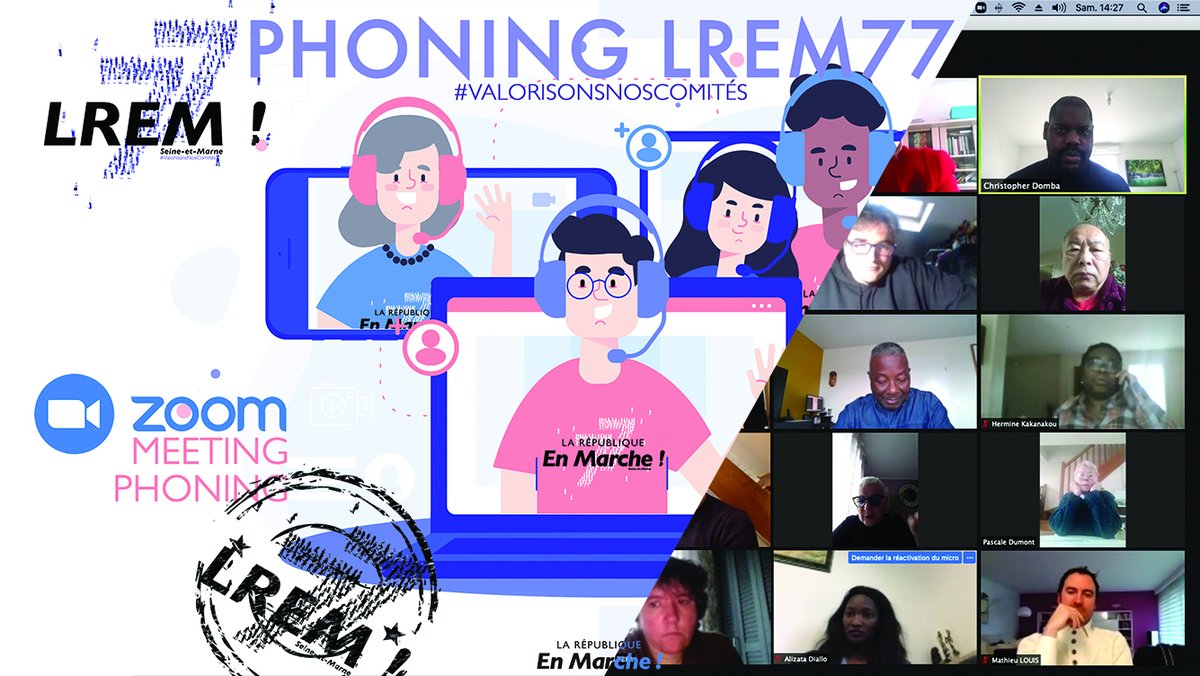 77Renaissance's tweet photo. 📺ZOOM MEETING PHONING 1
#Reconquête
Ci-joint 6 minutes pour résumer 2 heures phoning en direction de nos adhérents. Un grand merci aux #AnimateurLocaux #LREM77 de terrain présent pour cette première qui a rencontrer un succès significatif. 
📽️Lien viédo : https://t.co/o9Lc0Cc3ja https://t.co/mYQU6ho1Km