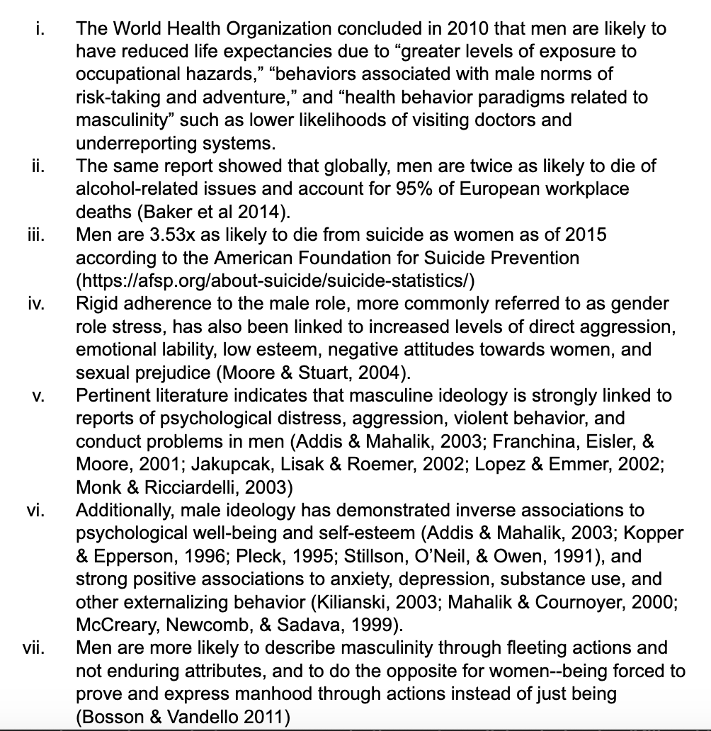 The scariest part is that it really harms men ultimately. Here's are some of the research-backed impacts that rigid adherence to masculinity can have on men. The last one brings me back to the magazine: what do meat, cigars, and cars have to do with feeling like a man?