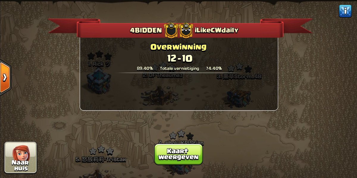 We won the BO2 in the <a href="/DWC_coc/">Dutch War Community</a> semi-finals 💪

Didn't play the first war.
Got the tripple and a unfortunately 0 star defense because of a disconnect in the 2nd match. GG to <a href="/iLikeCWdailyCoc/">iLikeCWdaily</a> 

Next week finals against @TheDevilsDoubl2