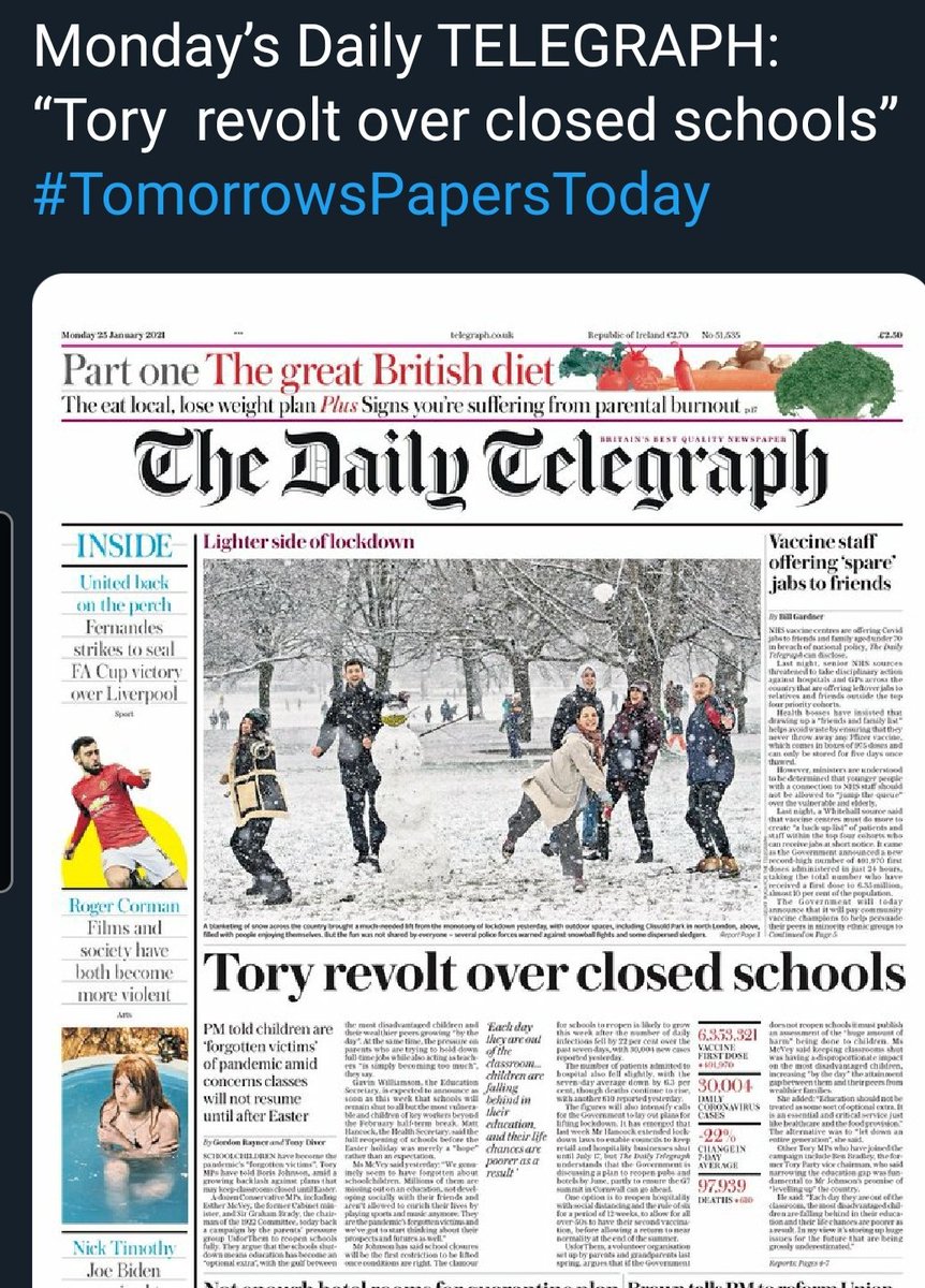 11/ And now we have The Sun, The Times and The Telegraph all running pretty much identical stories.Same quotes, same debatable facts."Increasing pressure from backbenchers and parent groups" You'd think there was a clamour for 30 kids, no masks, no SD in a few weeks.