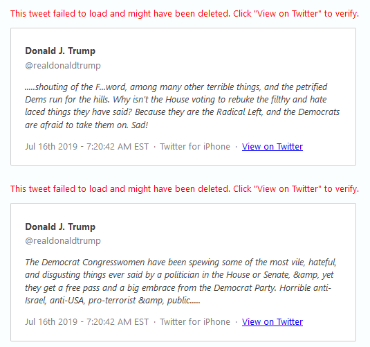 Thread of  @GOP elected officials defending Trump's July 2019 Twitter attacks on the 'Squad'.  https://twitter.com/JuddLegum/status/1150907449228124160?s=20