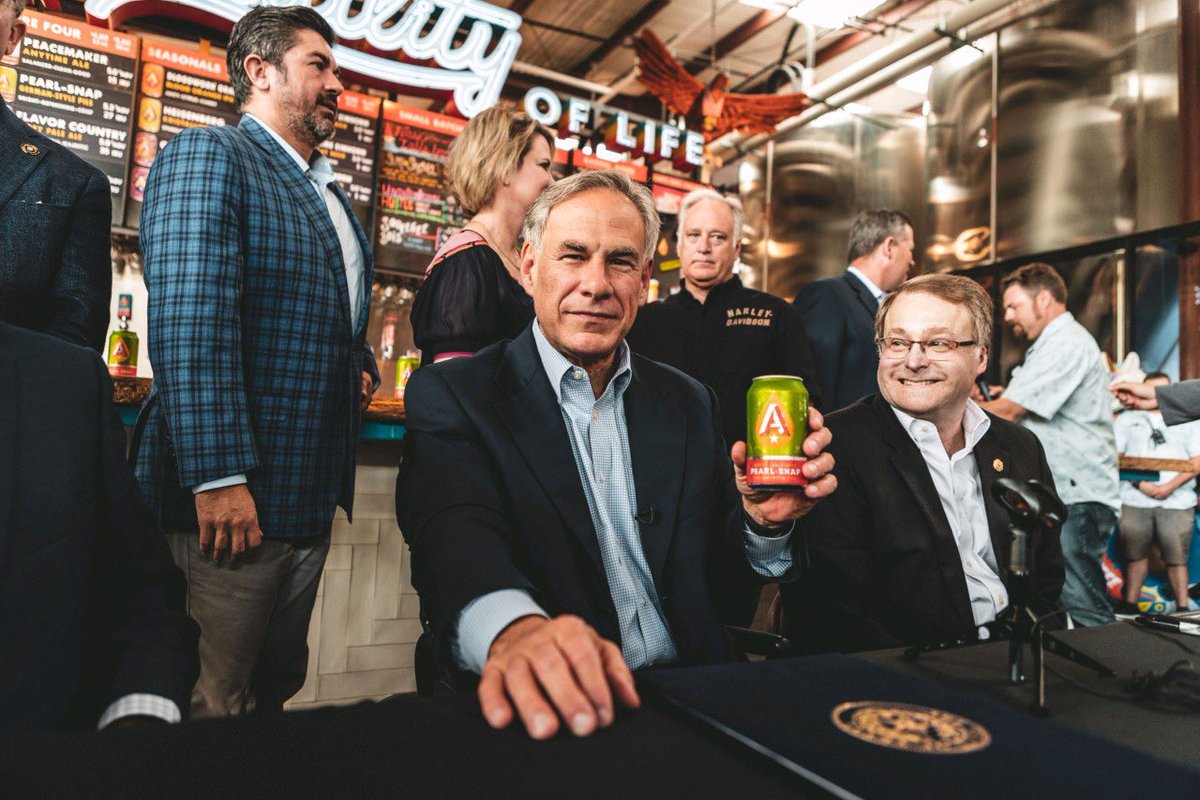 GregAbbott_TX's tweet image. Cheers, Texas!

Last session, I signed a law allowing beer-to-go sales in Texas.

Let’s expand that this session and more broadly make alcohol-to-go an official law in Texas. 

Stay thirsty my friends. 

#NationalBeerCanAppreciationDay