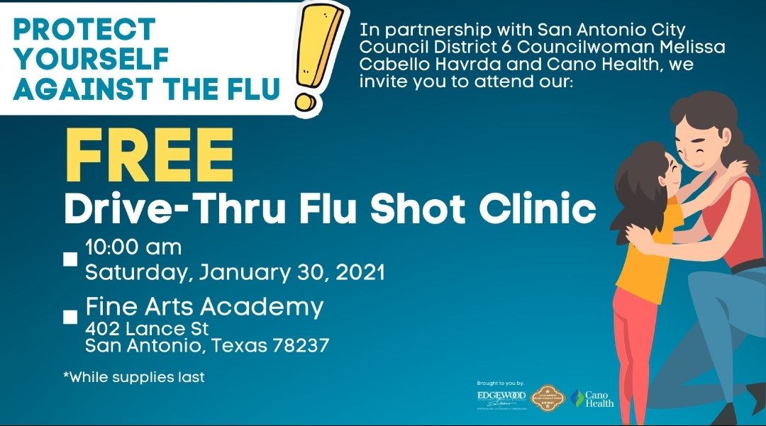 In partnership with D6 Councilwoman Havrda &amp; Cano Health. We will be hosting a free drive through Flu shot clinic for anyone 18 &amp; older while supplies last. Pls Re-tweet #community #flushot #westsideproud #EISDProud #oneteam @canohealthfl