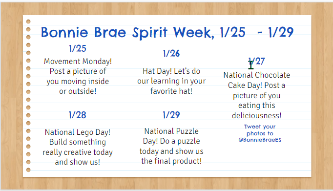 Hats, Chocolate, Legos, and Puzzles?! Join us for an amazing Spirit Week! Can't wait to see how our Scotties celebrate. #scottiepride
