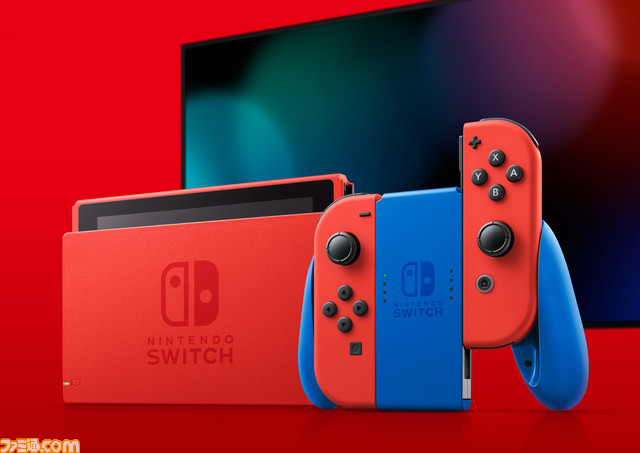 no humans nintendo switch shadow handheld game console red background joy-con blue background  illustration images