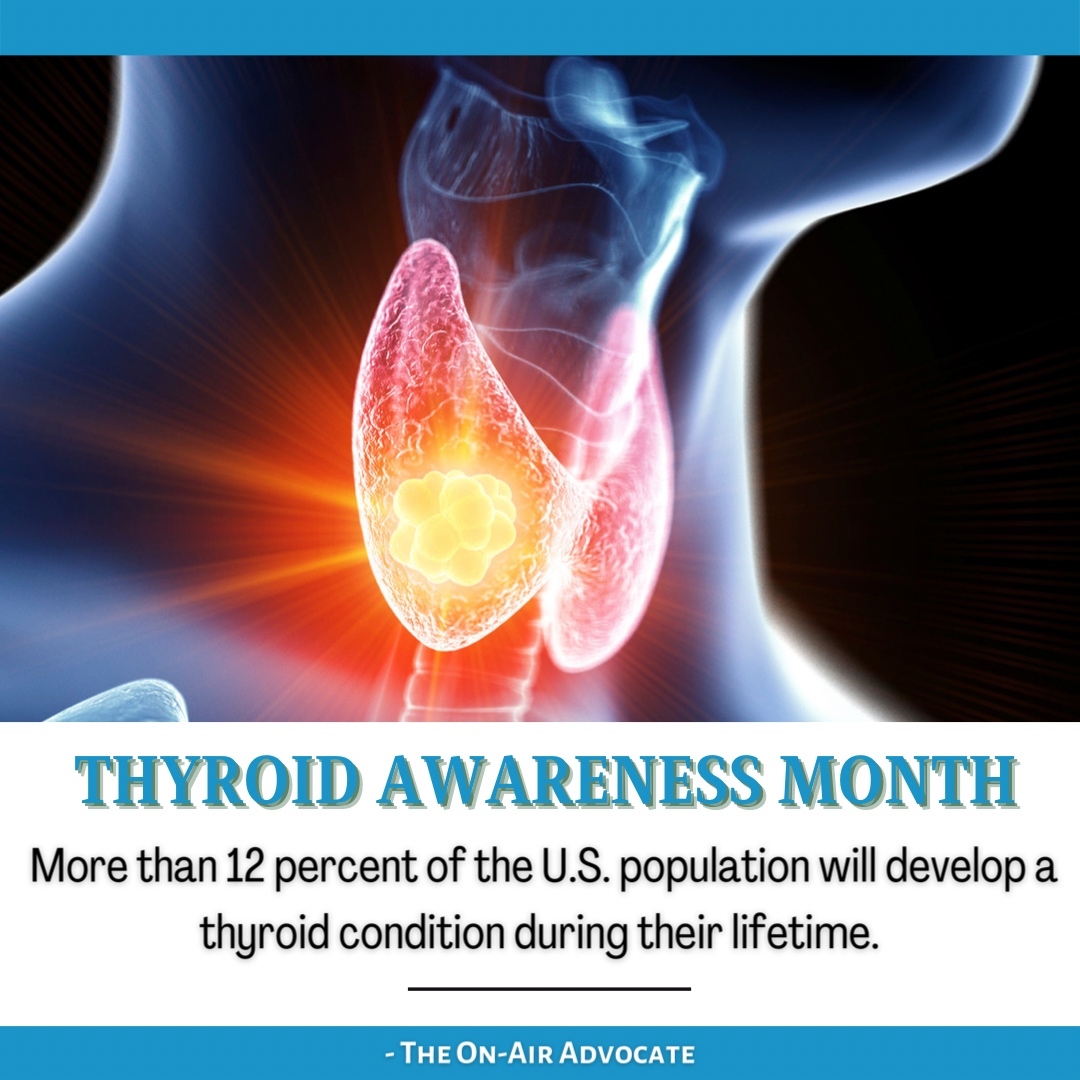 onairadvocate's tweet photo. Thyroid Awareness: more than 12% of the U.S. population will develop a thyroid condition during their lifetime.
#ThyroidAwarenessMonth
#Give2Thyroid
#SpotlightEducation https://t.co/PqBZ1PVoY7