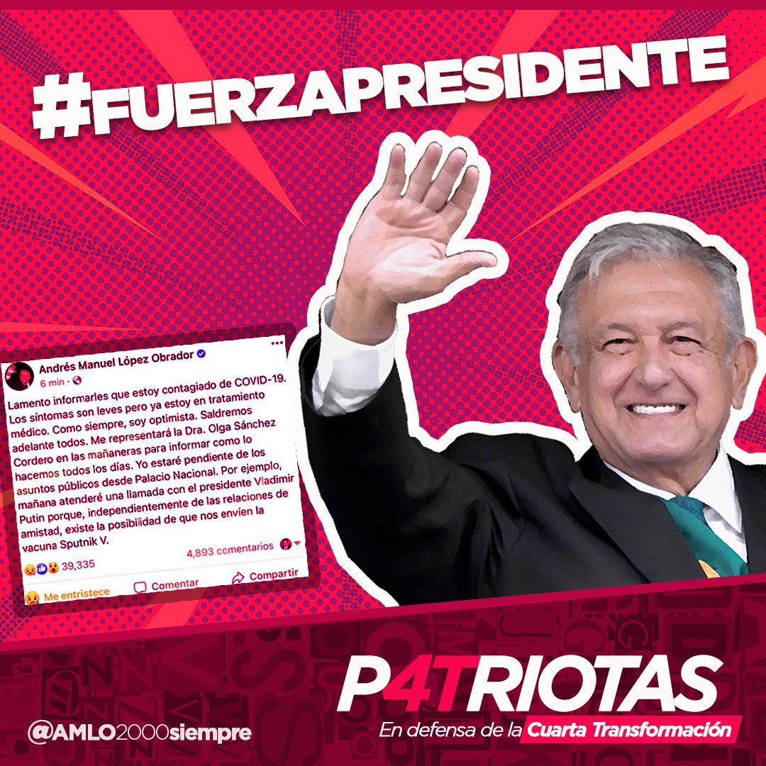 AMLO2000Siempre's tweet photo. Esperamos para usted pronta recuperación Presidente @lopezobrador_ , sin duda es nuestro ejemplo, ya que pudiendo ser vacunado, usted espero su turno porque en este país no puede haber más privilegios, por ello le mandamos toda la #FuerzaPresidente. https://t.co/Xw9ncHcp1L