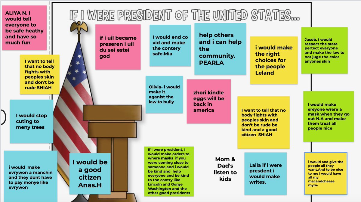 Last week, students shared what they would do as President of the United States. They were so excited and asked if I could share with President Biden! <a href="/POTUS/">President Donald J. Trump</a>  #FutureLeaders #Inspiration #KindnessMatters