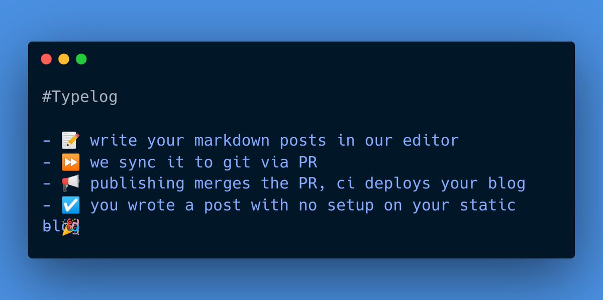 knownasilya's tweet photo. How #Typelog works 

#blogging #jamstack #100DaysOfCode #staticsite #headlessEditor https://t.co/BrL38xNEts