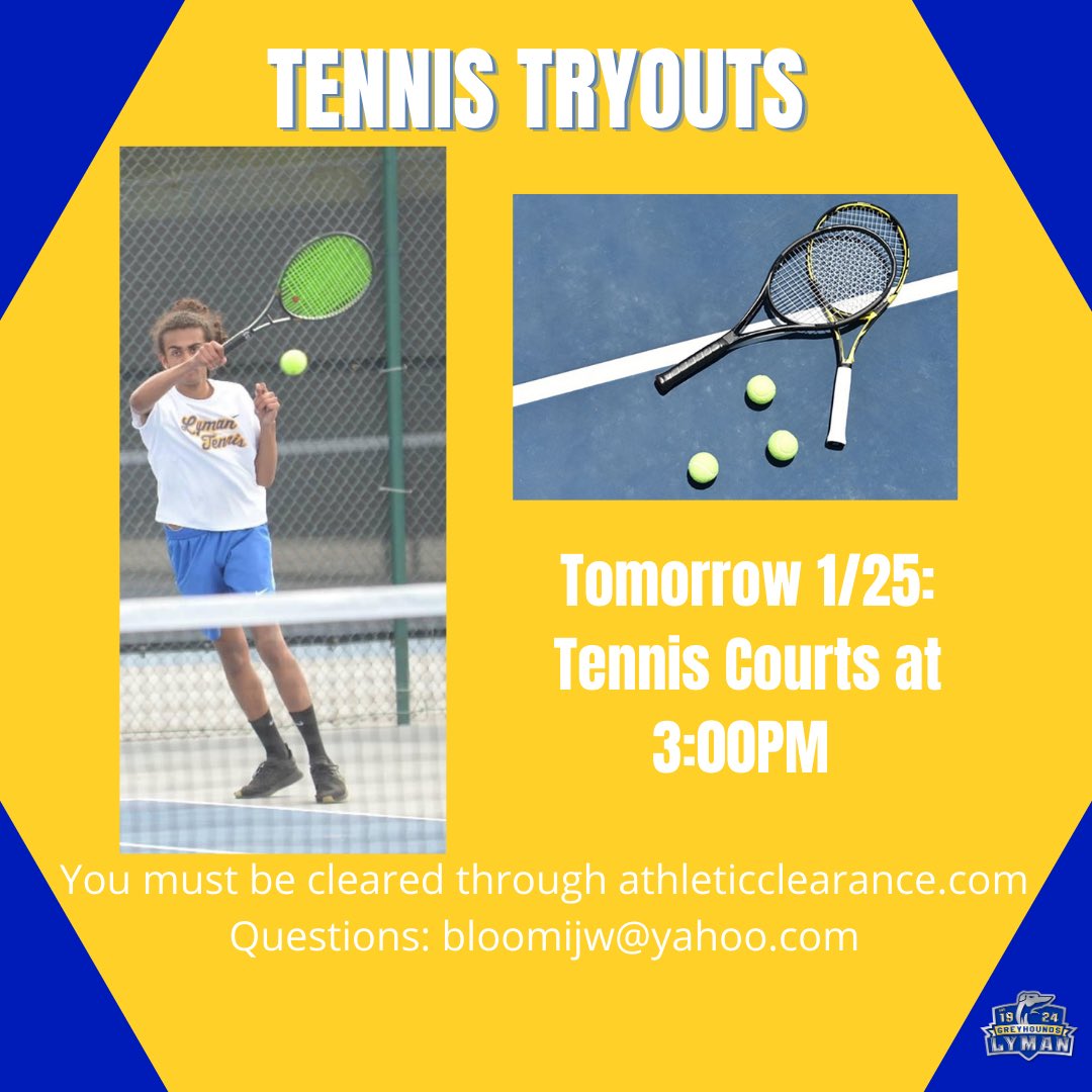 TRYOUTS START FOR LACROSSE, TRACK AND FIELD, and TENNIS! <a href="/LymanGirlsLax/">Lyman Girls Lacrosse</a> <a href="/LymanHighSchool/">Lyman High School</a> <a href="/Lyman_2021/">Lyman Class of 2021</a> <a href="/LymanLeadership/">Lyman Leadership</a>