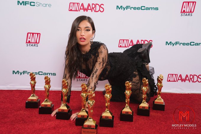 4 pic. The happiest girl . So proud to be holding these awards ❤️✨   @avnawards  @AVNMediaNetwork  @MotleyModels