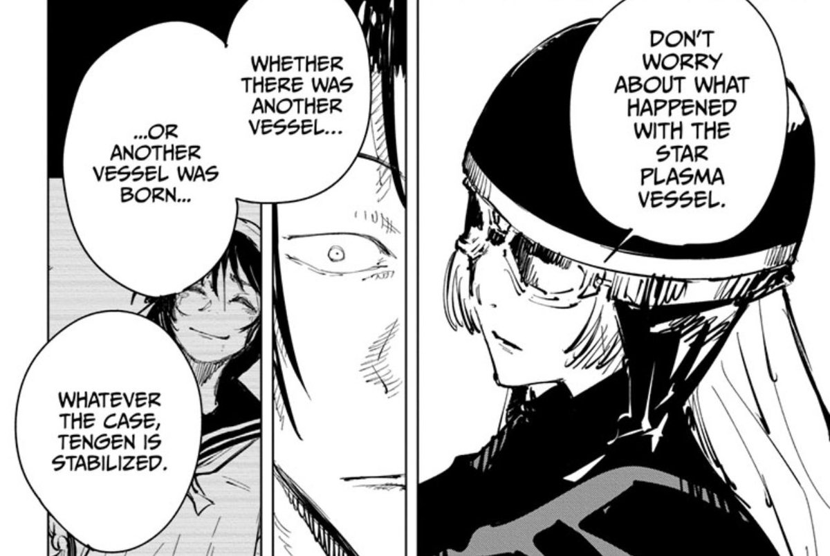 In the Star Plasma Vessel flashback there is no outright PROOF that this sorcerer was involved.. BUT tengen mysteriously finding another vessel & being miraculously stabilized by “unknown” circumstances smells like this sorcerer’s doing since he knows so much about Tengen