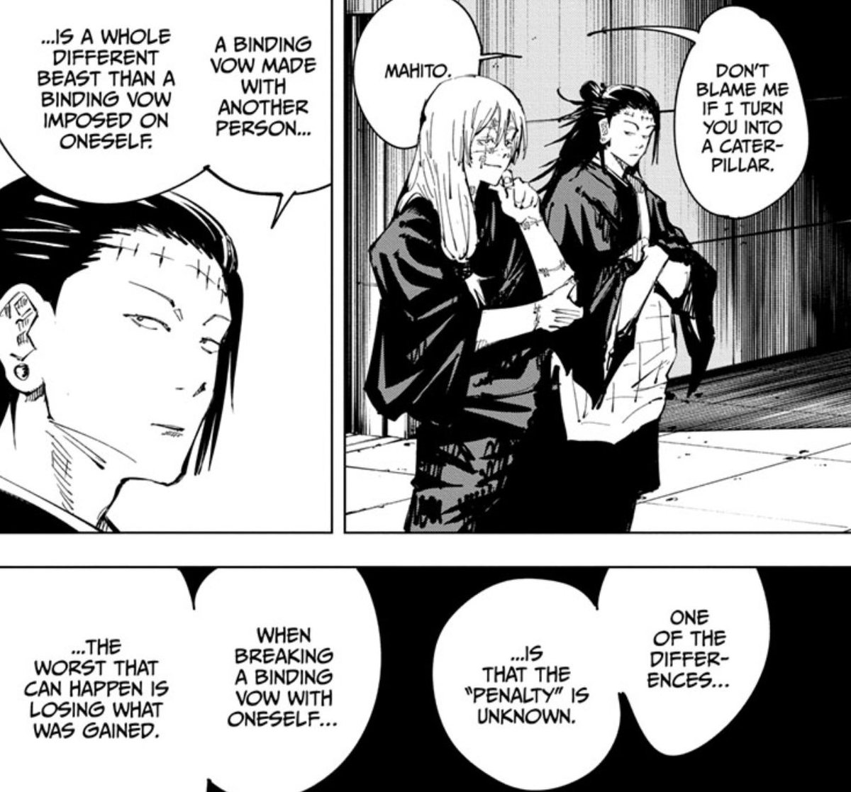 Constantly speaking of binding vows all series long because he was behind finessing & toosie sliding his way out of SEVERAL of them. Geto is literally the most meticulous character in this series so far