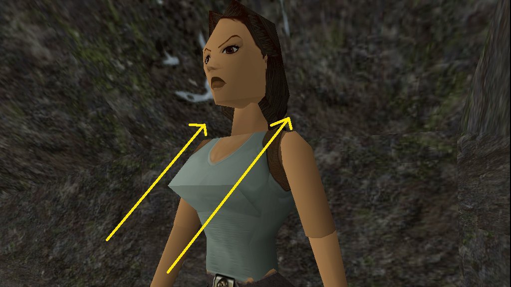 oysterFAKE's tweet photo. PS1 era Lara Croft models make expert use of leading lines that draw your gaze up toward her face. https://t.co/RZFpxlAaLg