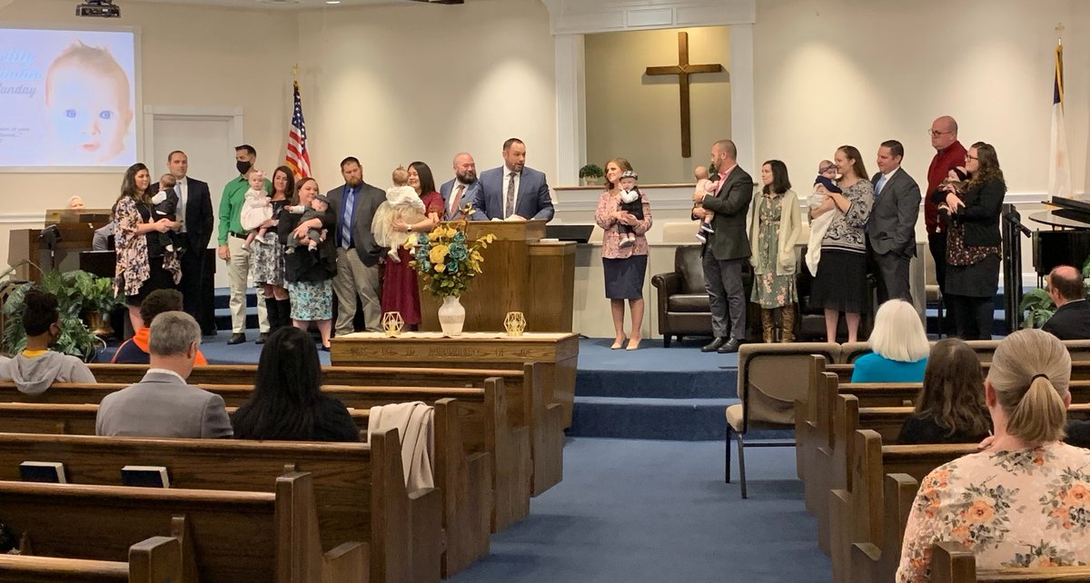 Seth_Hon's tweet photo. It was a wonderful day with church family today at @GBCColumbus .  We had a good group of babies and families dedicated to the Lord including my son Nathaniel. Also, a lady who received an invite through teen visitation came and trusted Christ this evening. #GodIsGood https://t.co/JJqQMiEOB5