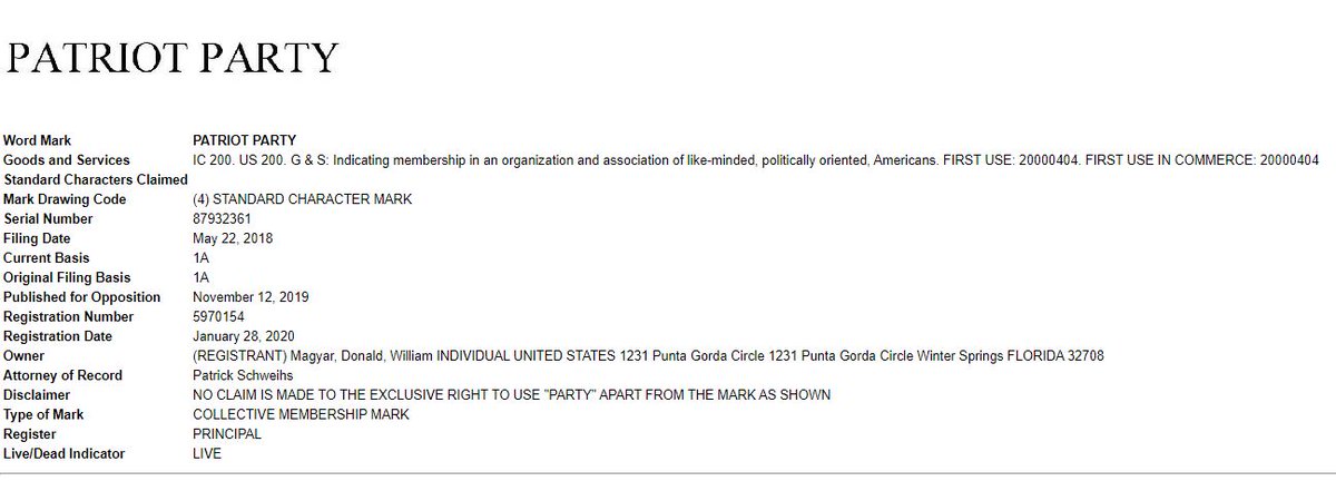 IC200 - Indicating membership in an organization and association of like-minded, politically oriented AmericansUnder 1A basis, already used in commerce. Alleged back to 04/04/2000. Untrue. In his 2006 filing, he claimed first use 2006.  @USPTO examiner missed this white lie. /6