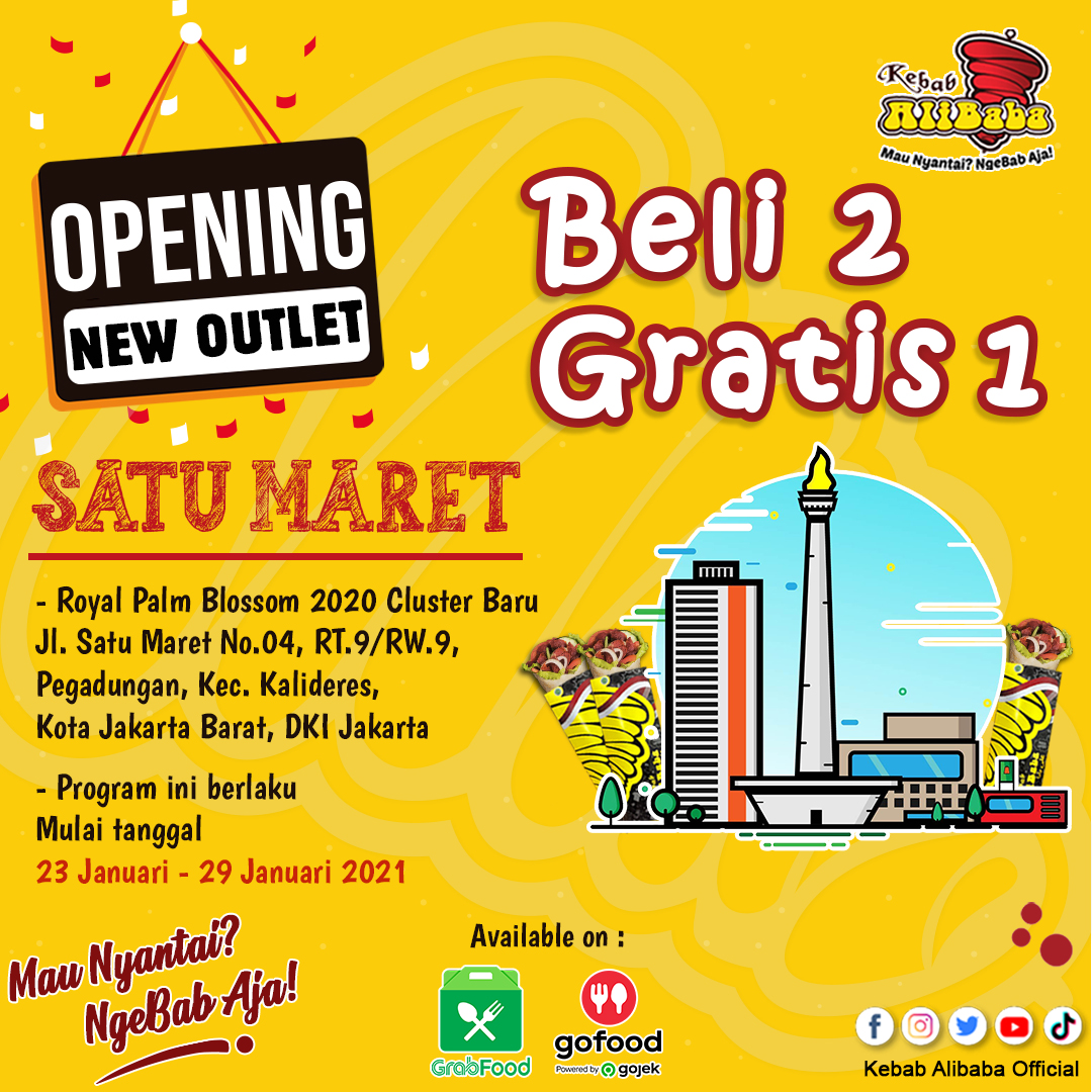 kebabalibabaofc's tweet photo. OPENING NEW OUTLET⁣⁣⁣⁣⁣⁣⁣⁣⁣
Nikmati PROMO BELI 2 GRATIS 1🥳😍⁣⁣⁣⁣⁣⁣
⁣⁣⁣⁣⁣⁣⁣⁣⁣
▪OUTLET SATU MARET⁣⁣⁣⁣⁣⁣⁣
📍 Royal Palm Blossom 2020⁣⁣
Jl. Satu Maret No.04, RT.9/RW.9, Pegadungan, Kec. Kalideres, Kota Jakarta Barat⁣⁣⁣⁣ https://t.co/vKPLlkdQDb