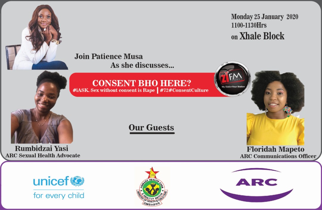 Tune into #Xhale with @PatieMusa  and catch @AdultRapeClinic's Floridah Mapeto @floridahmapeto and Sexual Health Advocate (SHA) Rumbidzai Yasi as they tackle Consent Issues from 1100HRS CAT. #ConsentBhoHere