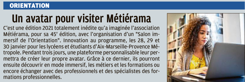 WeilLaurent's tweet photo. @laprovence Mobilisation générale pour l'information métier et l'orientation des jeunes face à la crise qui les isole. Pour sa 45 ème édition @Metierama13 est allé puiser dans le gaming pour inventer le 1er salon immersif de l'orientation #Infopress @Bleu_Dixit https://t.co/0FxXGR398n