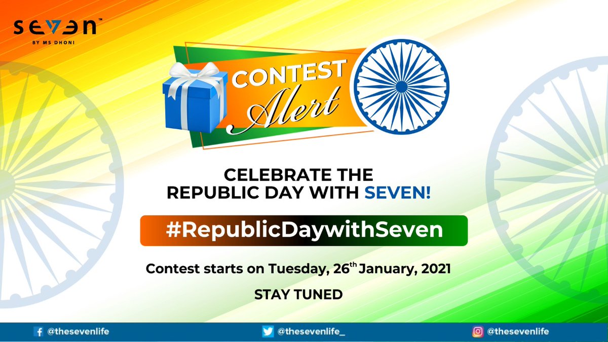 We've got something exciting coming up for you!

Stay tuned for our #RepublicDaywithSeven Contest to celebrate this #RepublicDay with some interesting questions.

#ContestAlert #Contest #ContestAlertIndia #ContestIndia #Contest4India #Giveaways #RepublicDay2021 #StayTuned #prize