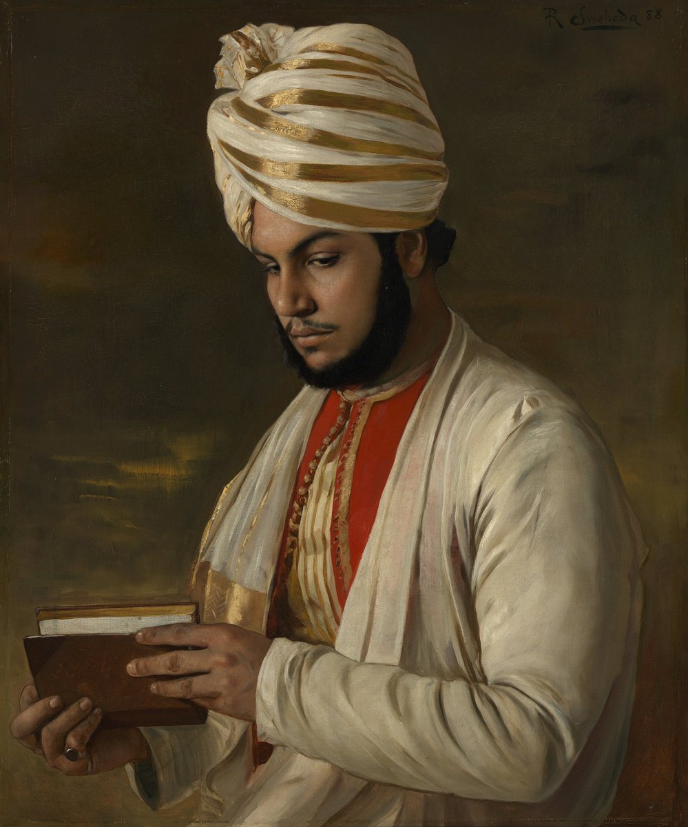 The Munshi Abdul Karim entered Queen Victoria’s service in 1887 as her personal Indian servant Oil Painting/Portrait by Rudolf Swoboda @RCT In 1886, Queen commissioned him to paint Indian artisans who had been brought to Windsor Castle as part of Golden Jubilee preparations