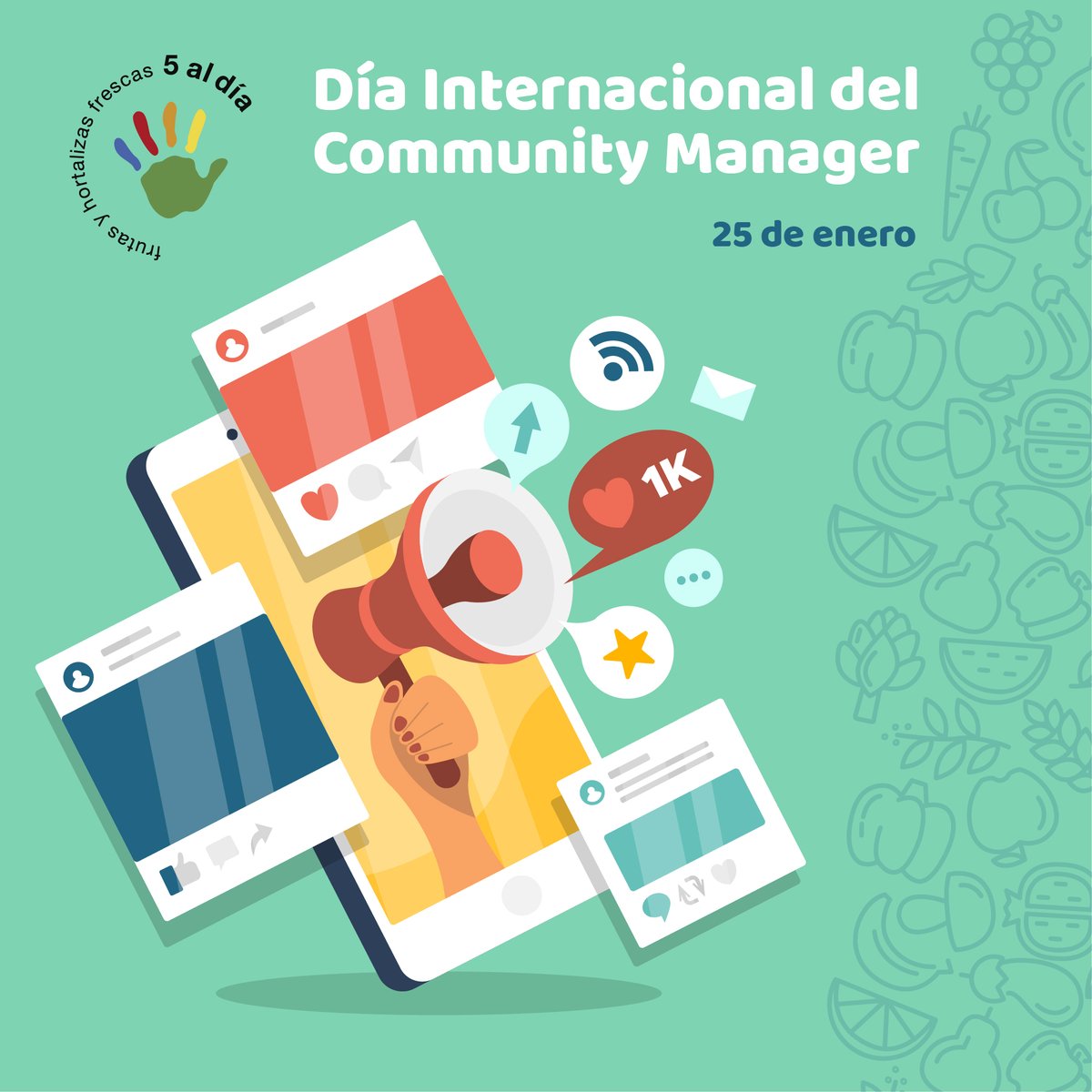 5aldiaspain's tweet photo. Hoy queremos felicitar a todos los #ComunityManager 👩‍💻👨‍💻 que día a día nos acercan al mundo de las #redessociales #Felizdía 

#Fruta🍌🍊🍎 #Hortaliza🍆🥦 #Practicael5🖐 #HabitosSaludables #VidaSaludable #Invierno❄ #RealFood #Salud #Enjoy  #InfórmateCon5aldía #5aldíaLover https://t.co/vQYgWMWUbH