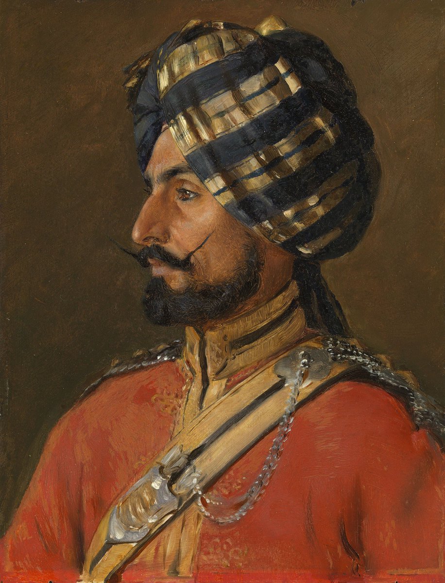 Risaldar-Major Sunayat Singh, Kashmir Lancers, Imperial Service Officer,Painting by Rudolf Swoboda  @RCT Commander of risala (mounted troop). He was one of many soldiers from India who came to England for Diamond Jubilee in 1897?? date?so lively? https://www.rct.uk/collection/403812/risaldar-major-sunayat-singh-kashmir-lancers#.YA51Iauip88.twitter