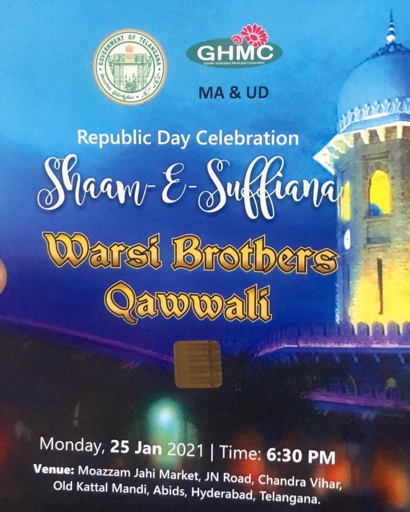 WarsiBros's tweet photo. Today We Are Performing In #Shaam_E_Suffiana By #Government_Of_Telangana #Republic_Day_Celebration #WarsiBrothers https://t.co/87dA9k8Ho0