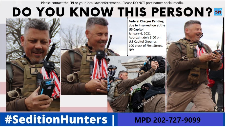 #SeditonHunters Please share across all platforms. Do you Know this person?? Anyone who can identify this individual should call police at (202) 727-9099 or text your tip to the Department's TEXT TIP LINE at 50411. #SgtPepperSprayer #DCRiots