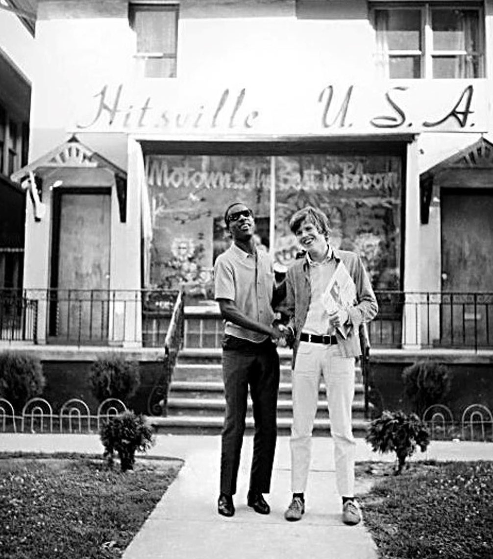 natalienoone's tweet photo. Just told this story on my @siriusxm show on 60’s on 6 tonight and promised to post to socials. This is my father, Peter Noone with Stevie Wonder in front of Motown Records July 29th 1966. Somewhere in my record collection is a Marvin Gaye record signed by Stevie #60son6 https://t.co/Lb8kB6wQZv
