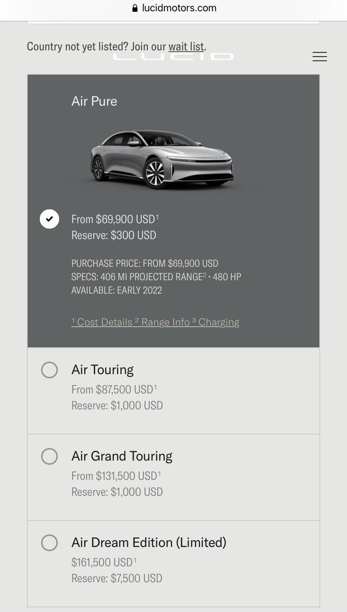 Revenue: Lucid is currently offering reservations for the Air starting at $1000 through $7500 for the Dream EditionAfter the merger and investor presentation I’ll be able to give you some more details about the financialsThe potential is huge!