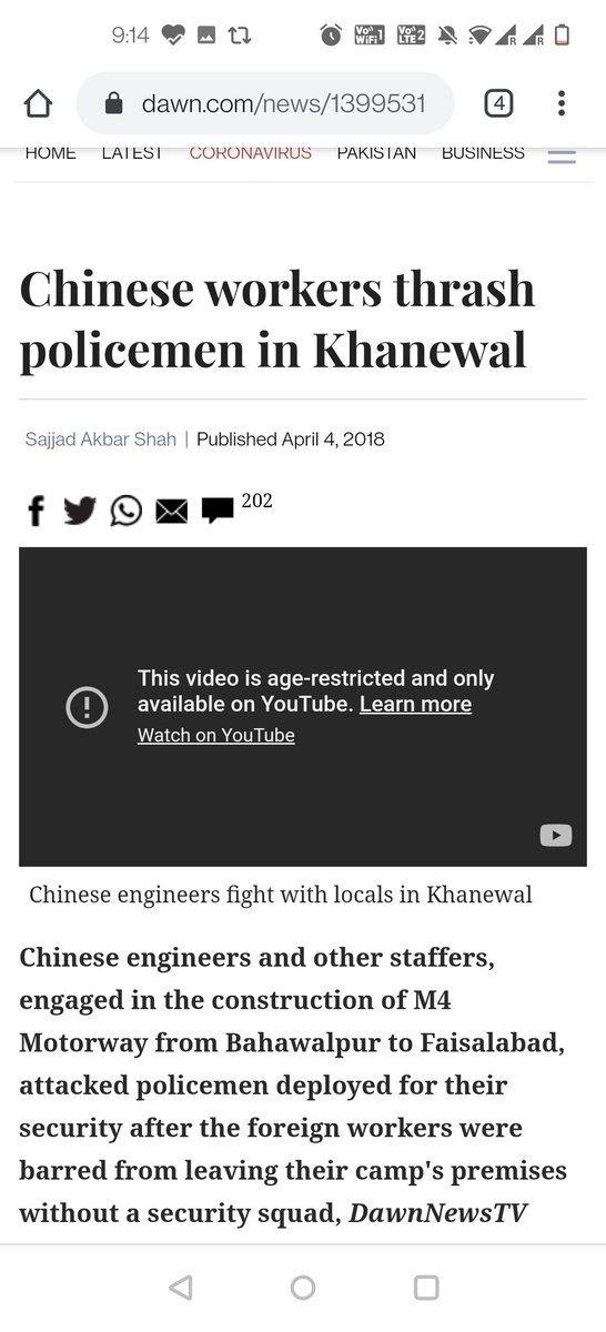 Where else but in a colony can foreign nationals beat up the local police with impunity. See the dates, started as early as 2018. Chinese thrashing cops because they were stopped from visiting red light area. Report courtesy Pakistani Reputed news paper #PakBecomingChineseColony