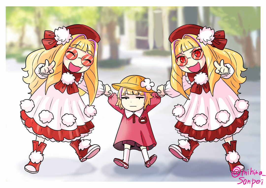 multiple girls 3girls school hat hat blonde hair kindergarten uniform dress  illustration images