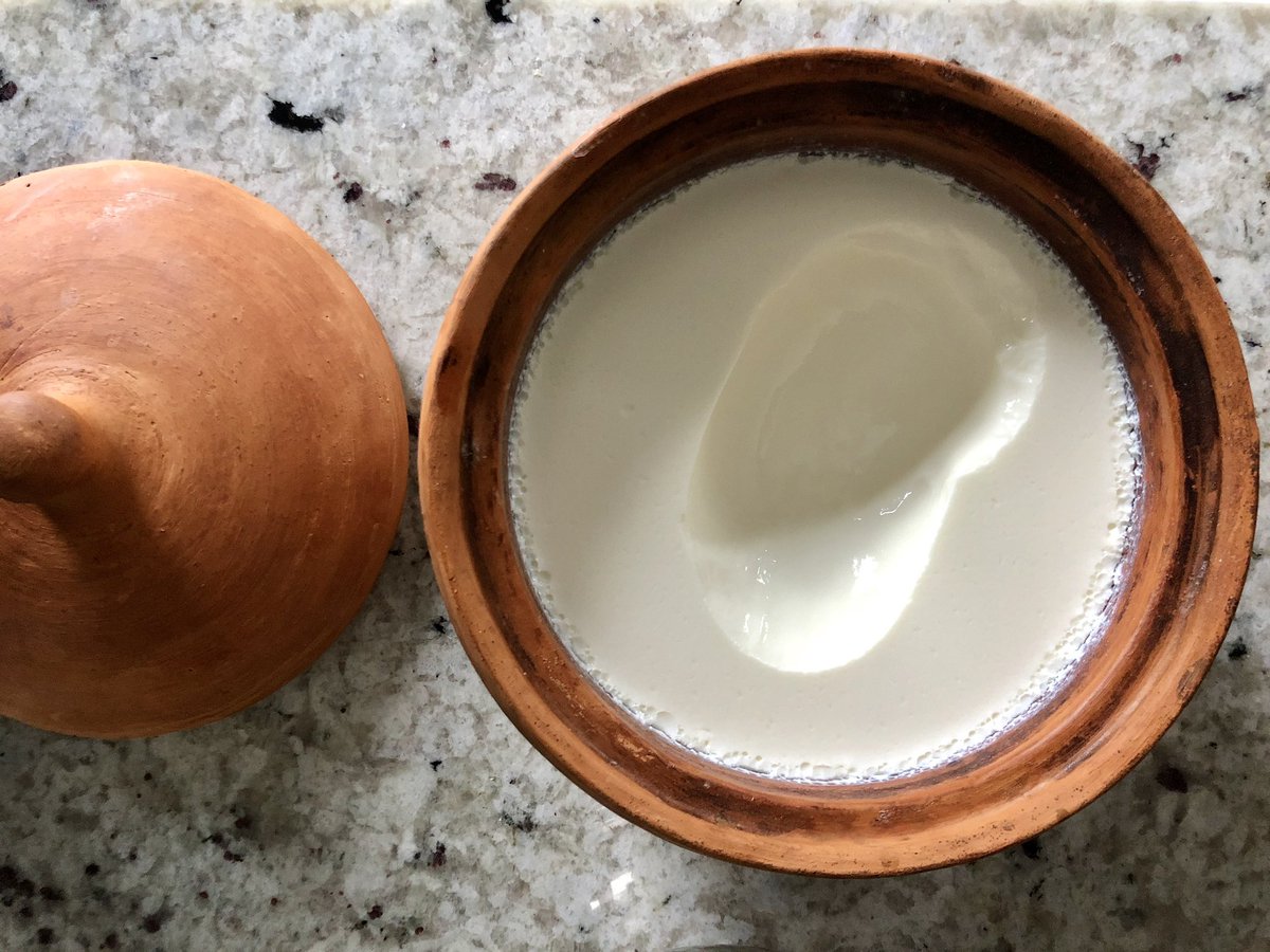 2) Clay is porous! Remember the pools of whey? The walls of the clay pot absorb much of this whey which results in a wonderfully thick and creamy yogurt— not quite labneh (strained yogurt), but thicker than commercial yogurt.