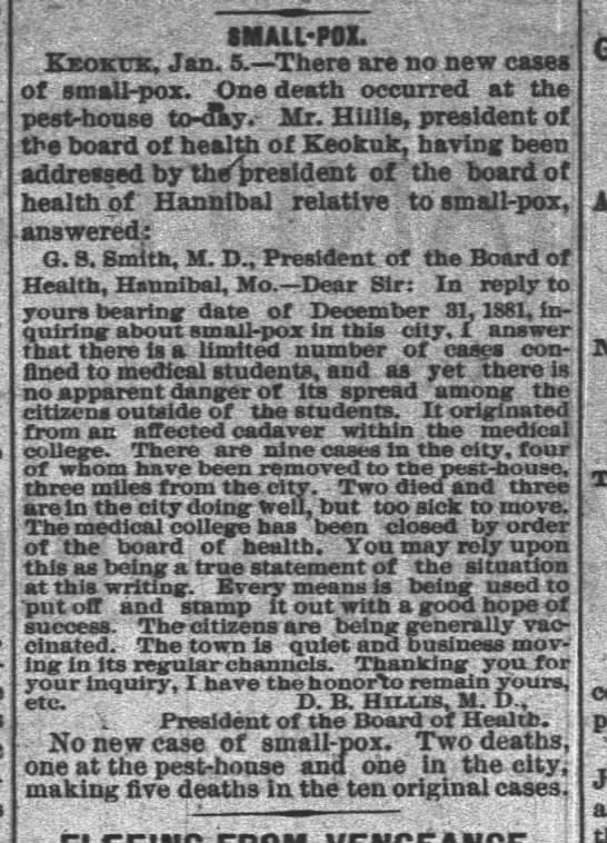 In 1882 in Keokuk, Iowa, a smallpox infected cadaver actually led to an outbreak of smallpox among the medical students. 7/11