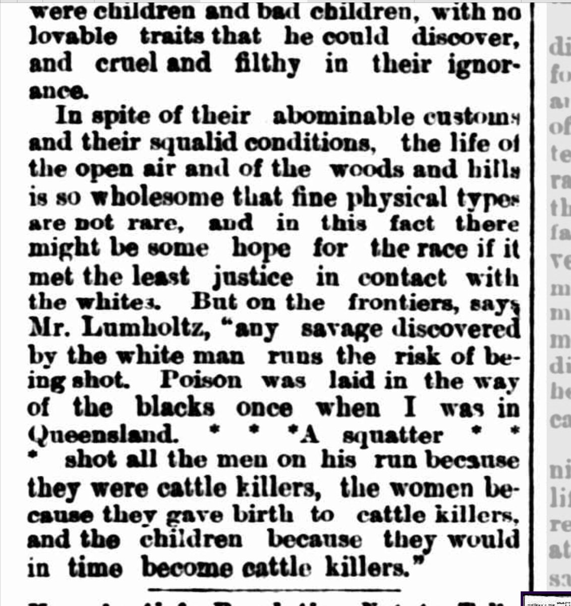 2/8 This is a real newspaper article from 128 years ago which is describing in graphic & appalling detail.....genocide. I apologise if this is upsetting reading (because it certainly is), but it’s really clear that.......