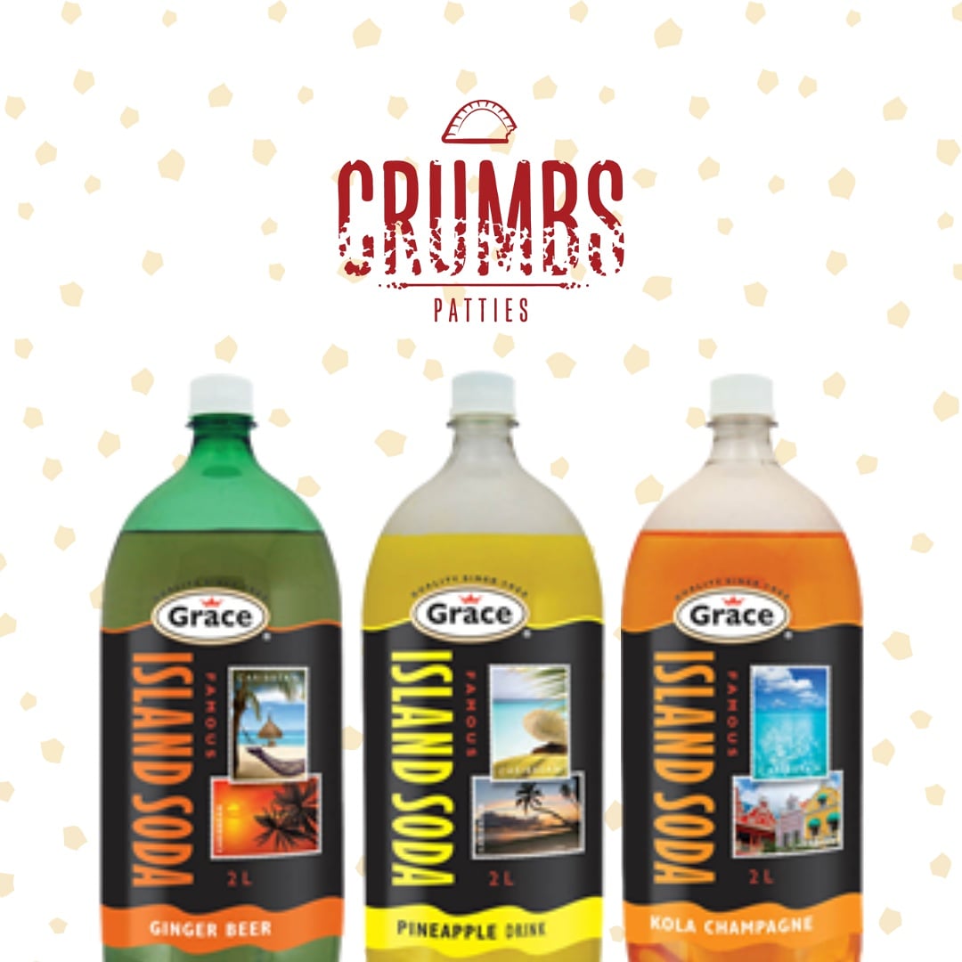 Wash those CRUMBS down with your favourite @gracefoodsca Island Soda 2L when you order the CRUMBS Lunch Box or the CRUMBS Party Box!
Flavours: 
GINGER BEER
PINEAPPLE
KOLA CHAMPAGNE