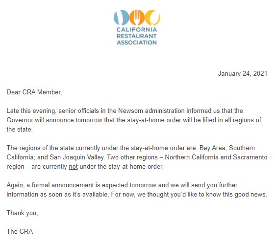 Here’s a look at the email sent to all CRA members.