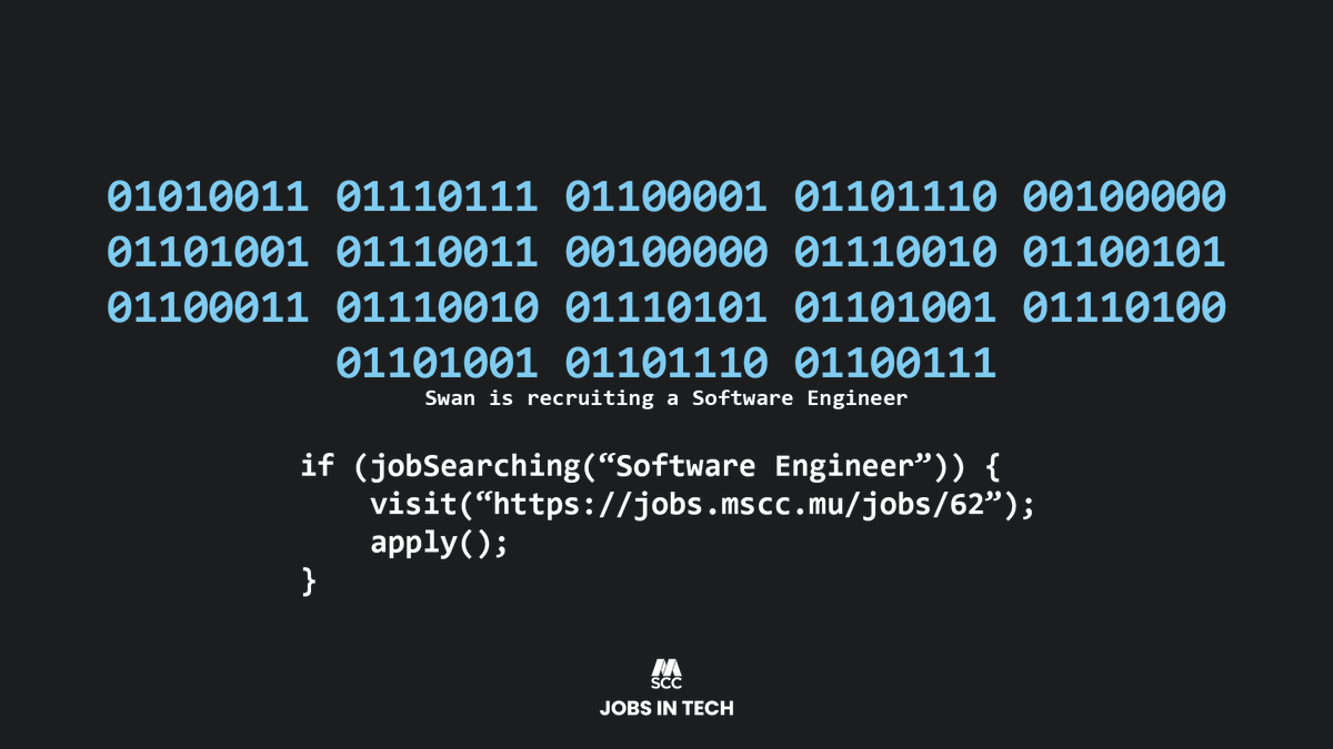 New job alert for the IT geeks! SWAN #Mauritius  is recruiting a software engineer on jobs.mscc.mu
#jobsintech #developers #Recruitment