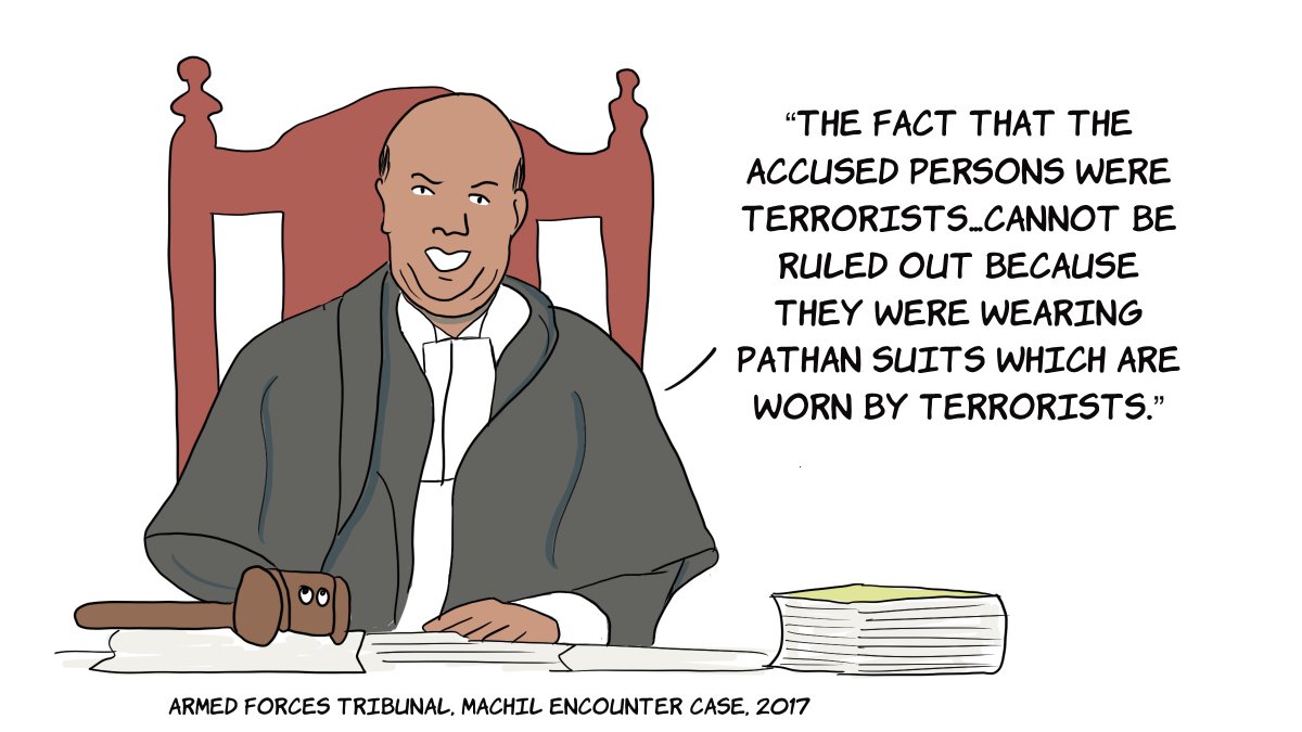 In some cases, military courts have convicted soldiers, only for the judgements to be undone by an appeals tribunal on flimsy grounds. https://www.hindustantimes.com/india-news/terrorists-wear-pathan-suits-says-tribunal-to-justify-bail-for-convicted-machil-soldiers/story-O5iVHPWPwCLpjUC1qGOxwK.html