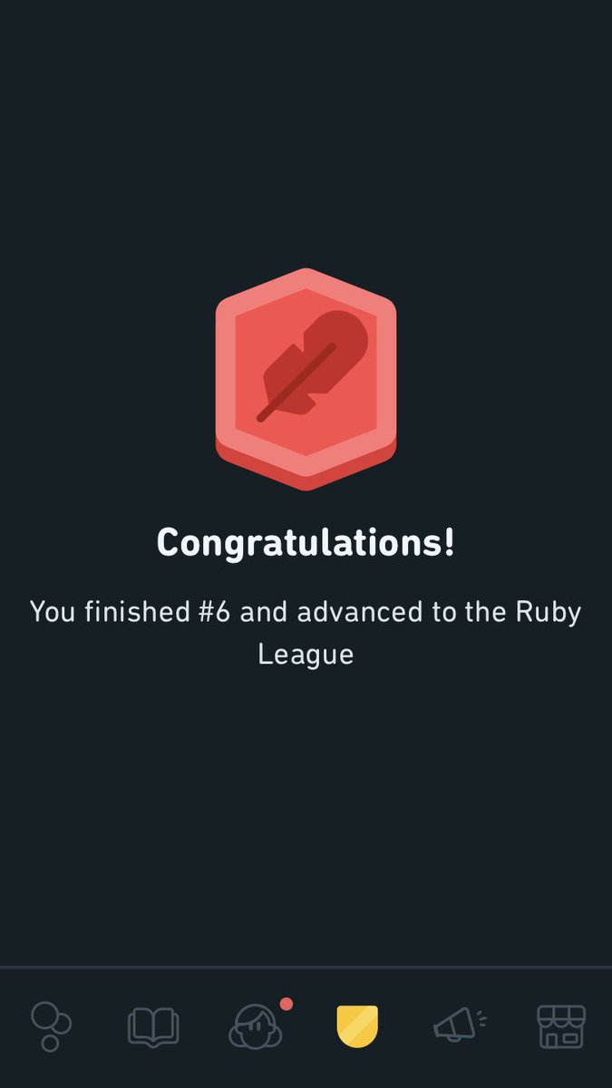 Cradicus's tweet photo. ¡Excelente! ¡Voy al #RubyLeague del #Spanish en @duolingo! https://t.co/ulh13BunvT