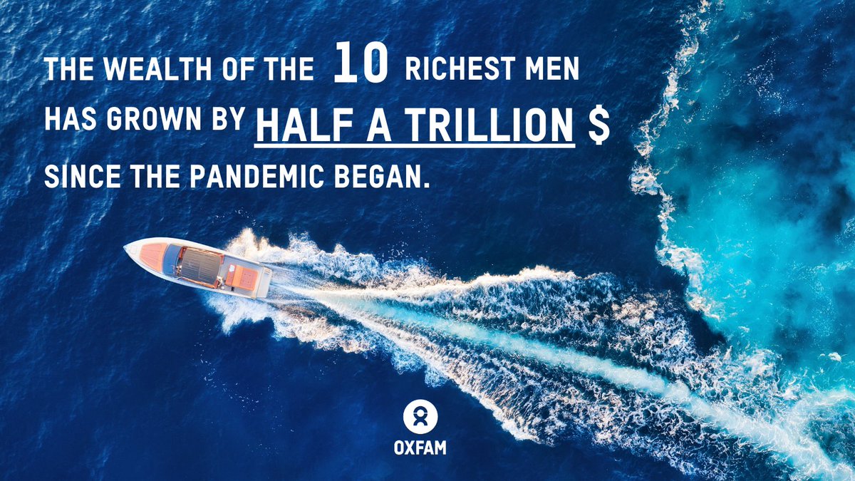 Davos begins. Our  @Oxfam inequality paper out now.Headlines:We risk seeing biggest rise in inequality *on record*Top 10 billionaires (men) half a trillion richer since MarchCould take decade+ for billions of poorest people to recover from pandemic economic hitTHREAD