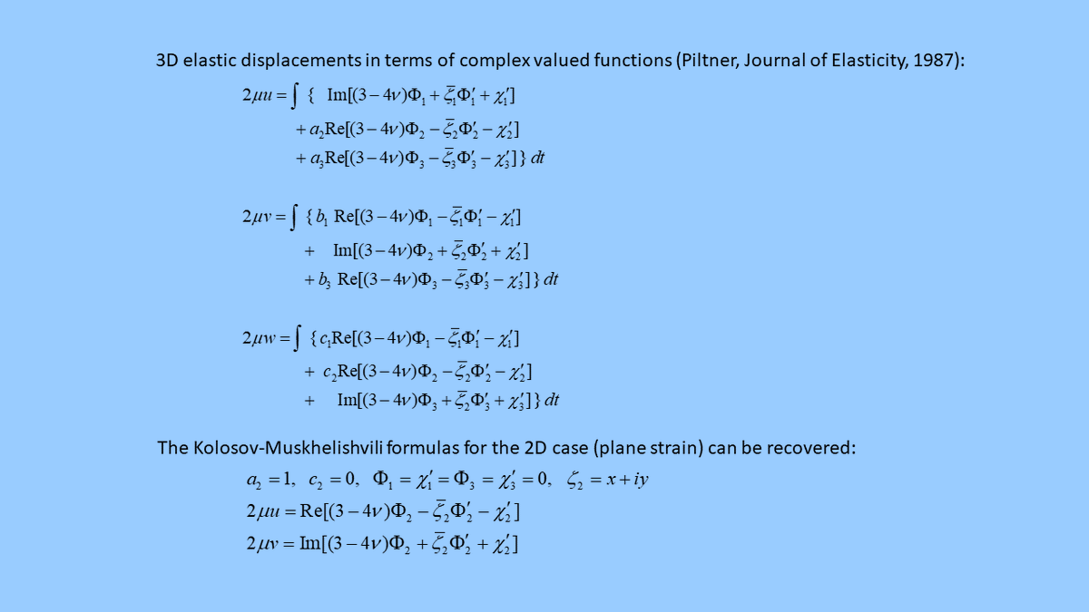 rpiltner's tweet photo. 3D elastic deformations can be written in terms of complex valued functions. The Kolosov-Muskhelishvili representation is included as a special case. https://t.co/RWmubOY03G
https://t.co/9H0xvJJebV https://t.co/NIq5b2rBzq